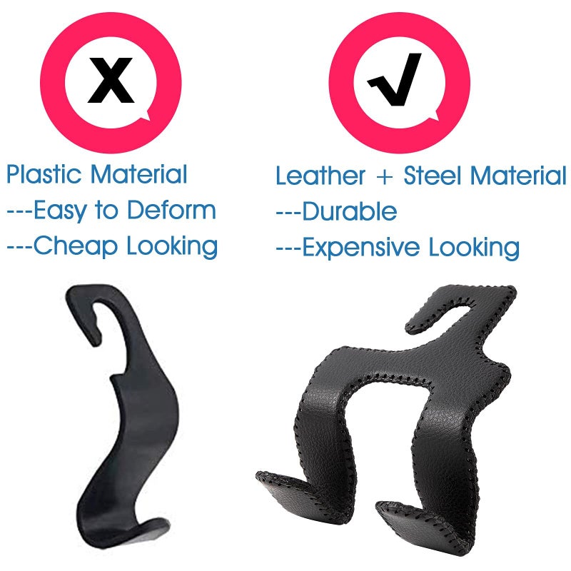 AMVOYOA ?2021 Upgraded? Car Purse Hook  2 in 1 Car Seat Headrest Hooks Durable Hanger Storage Holder Leather Organizer for Hanging Grocery Bags  2 Pack  Black - Image 5